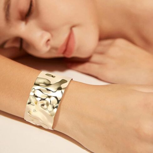 18K Gold-Plated Cuff Bracelet for Women Irregular Adjustable Open Bangle Cuff Bracelets Chunky Wide Multi-Layer Hammered Cuff Bracelet in Kuwait