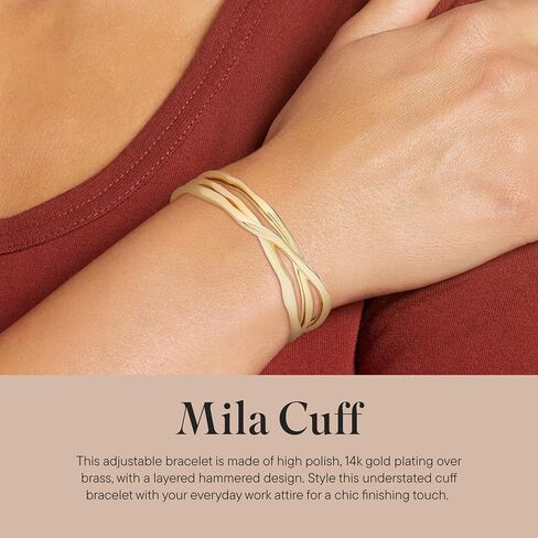سوار Rocksbox Mila Cuff باللون الذهبي - سوار ذهبي قابل للتعديل للنساء - طلاء ذهب عيار 14 قيراط - مجوهرات عالية الجودة in Saudi Arabia