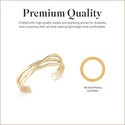 سوار Rocksbox Mila Cuff باللون الذهبي - سوار ذهبي قابل للتعديل للنساء - طلاء ذهب عيار 14 قيراط - مجوهرات عالية الجودة in Saudi Arabia