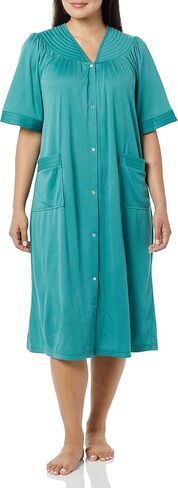 AmeriMark Women Calf-Length Snap Front Duster Bathrobe – Plush Loose-Fitting Housecoat Full Coverage Bath Robe Patch Pockets in Kuwait