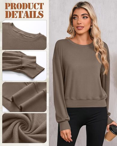 Ficerd 3 Pack Women's Cropped Sweatshirts Long Sleeve Cotton Crew Neck Pullover Tops Casual Solid Sweat Shirts in Kuwait