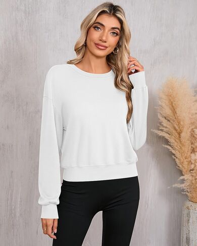Ficerd 3 Pack Women's Cropped Sweatshirts Long Sleeve Cotton Crew Neck Pullover Tops Casual Solid Sweat Shirts in Kuwait