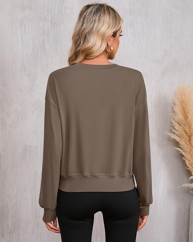 Ficerd 3 Pack Women's Cropped Sweatshirts Long Sleeve Cotton Crew Neck Pullover Tops Casual Solid Sweat Shirts in Kuwait