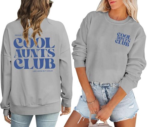 Women Cool Aunts Club Sweatshirt: Aunt Crewneck Sweatshirt Auntie Letter Print Long Sleeve Pullover Top in Saudi Arabia