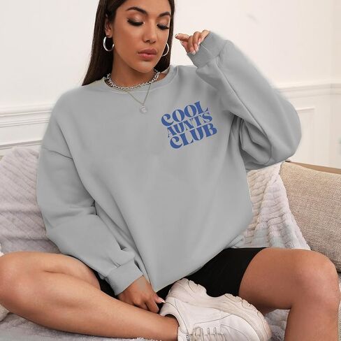Women Cool Aunts Club Sweatshirt: Aunt Crewneck Sweatshirt Auntie Letter Print Long Sleeve Pullover Top in Saudi Arabia