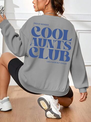 Women Cool Aunts Club Sweatshirt: Aunt Crewneck Sweatshirt Auntie Letter Print Long Sleeve Pullover Top in Saudi Arabia