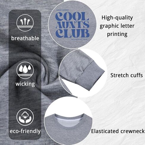 Women Cool Aunts Club Sweatshirt: Aunt Crewneck Sweatshirt Auntie Letter Print Long Sleeve Pullover Top in Saudi Arabia