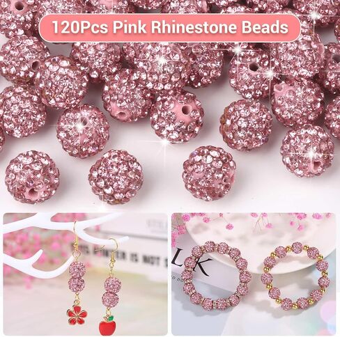 120 Pcs Clay Rhinestone Beads 10mm for Jewelry Making, Bling Sparkle Rhinestone Beads with Elastic String for Bracelet Necklace Earring Jewelry Making (Black) in Saudi Arabia