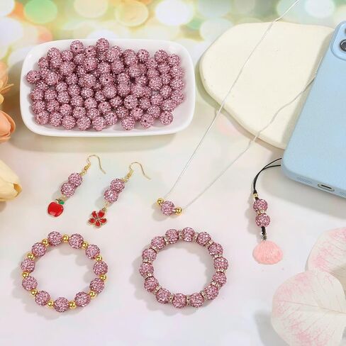 120 Pcs Clay Rhinestone Beads 10mm for Jewelry Making, Bling Sparkle Rhinestone Beads with Elastic String for Bracelet Necklace Earring Jewelry Making (Black) in Saudi Arabia