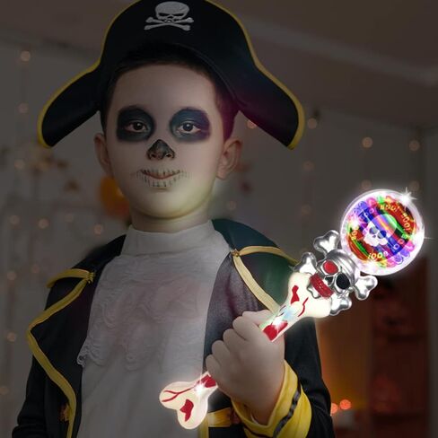 ArtCreativity Light Up Spinning Skull Wand, 14 Inch LED Spin Toy for Kids, Batteries Included, Great Halloween Toy for Kids Gift Idea for Boys and Girls, Pirate Birthday Party Favor, Carnival Prize in Saudi Arabia