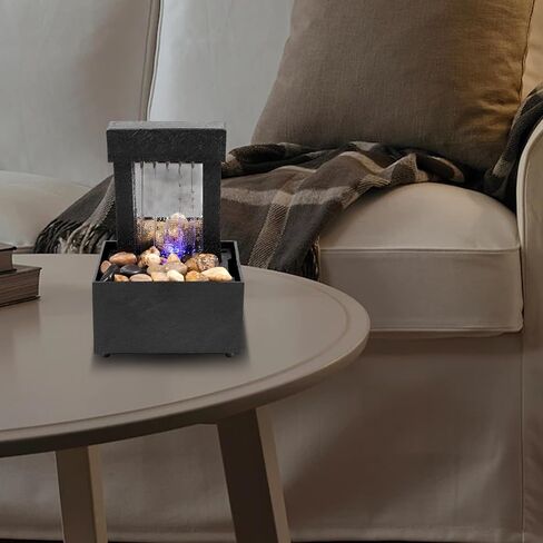Tabletop Fountain with Light Waterfall Fountain with Natural River Rocks Battery/USB Operated Water Fountain Feature Zen Meditation Fountain Sound Relaxation Fountain Decor for Desktop (Waterfall) in Kuwait