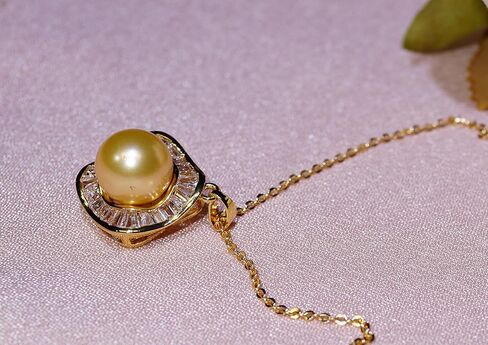 10mm Japanese akoya Pearl Pendant Necklace with Diamonds for Women - 10mm Tahitian Pearl Necklace with Diamonds Single Pearl Necklace for Women with 925 Sterling Silver Chain in Saudi Arabia
