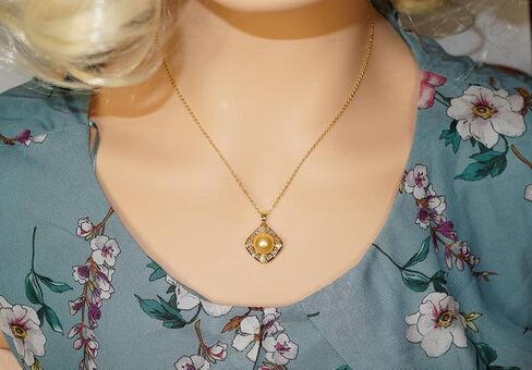 10mm Japanese akoya Pearl Pendant Necklace with Diamonds for Women - 10mm Tahitian Pearl Necklace with Diamonds Single Pearl Necklace for Women with 925 Sterling Silver Chain in Saudi Arabia