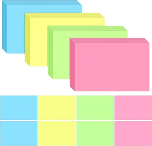 Tecmisse 200 PCS Index Card 4 x 6 Inches, Colored Flash Cards Lined Note Cards, Study Cards for School Learning and Office Supplies, 4 Colors in Saudi Arabia