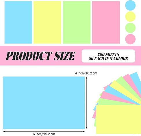 Tecmisse 200 PCS Index Card 4 x 6 Inches, Colored Flash Cards Lined Note Cards, Study Cards for School Learning and Office Supplies, 4 Colors in Saudi Arabia