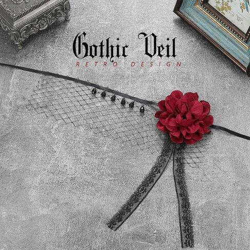 GORTIN القوطية خوذة الهالوين الأسود الدانتيل الوجه الحجاب روز عقال حفلة تنكرية تأثيري شبكة قناع نصف الوجه الحجاب الشعر التبعي للنساء in Kuwait