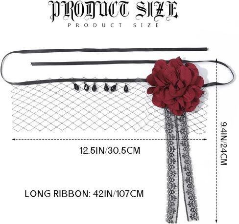 GORTIN القوطية خوذة الهالوين الأسود الدانتيل الوجه الحجاب روز عقال حفلة تنكرية تأثيري شبكة قناع نصف الوجه الحجاب الشعر التبعي للنساء in Kuwait