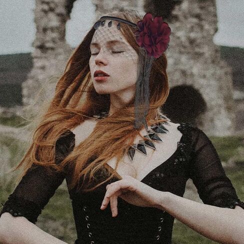 GORTIN القوطية خوذة الهالوين الأسود الدانتيل الوجه الحجاب روز عقال حفلة تنكرية تأثيري شبكة قناع نصف الوجه الحجاب الشعر التبعي للنساء in Kuwait