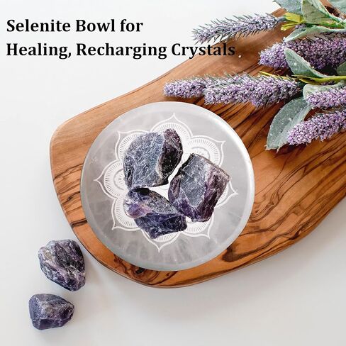 JIC Gem Etched Selenite Bowl Moroccan Selenite Healing Crystal Charging Plate Round Engraved Mandala 4 Inch in Saudi Arabia