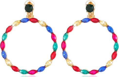 Rhinestone Big Hoop Clip on Dangle Earrings for Women Clip on earrings for Women Non Pierced Gold Plated Everyday Jewelry Earrings in Saudi Arabia