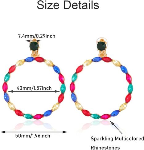 Rhinestone Big Hoop Clip on Dangle Earrings for Women Clip on earrings for Women Non Pierced Gold Plated Everyday Jewelry Earrings in Saudi Arabia
