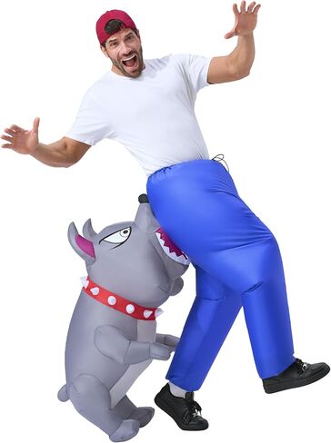إبداعات Spooktacular الكبار أزياء الهالوين القابلة للنفخ، أزياء العض من قبل كلب للرجال، سراويل زرقاء مضحكة وبدلة قابلة للنفخ للكلاب ذات اللون الرمادي الشرير لحفلة الهالوين التنكرية تحت عنوان in Saudi Arabia