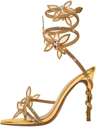 sexytag Diamante Heels Butterfly Wrap Around Strap Fantasy Rhinestone Sparkly Stiletto Heel Sandals in Saudi Arabia