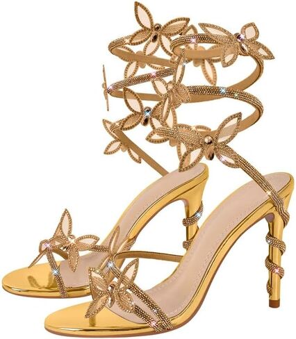 sexytag Diamante Heels Butterfly Wrap Around Strap Fantasy Rhinestone Sparkly Stiletto Heel Sandals in Saudi Arabia