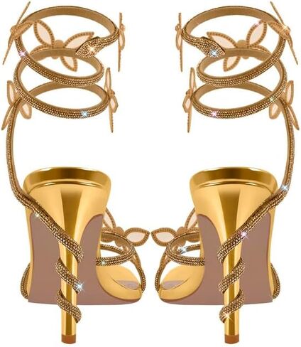 sexytag Diamante Heels Butterfly Wrap Around Strap Fantasy Rhinestone Sparkly Stiletto Heel Sandals in Saudi Arabia