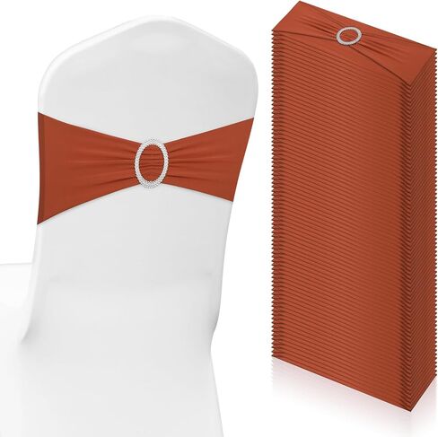 Tegeme 80 Pieces Chair Sashes Chair Bows Stretch Chair Sashes Spandex Chair Cover Band with Buckle for Wedding Hotel Banquet Birthday Party Home Decorations(Terracotta) in Kuwait