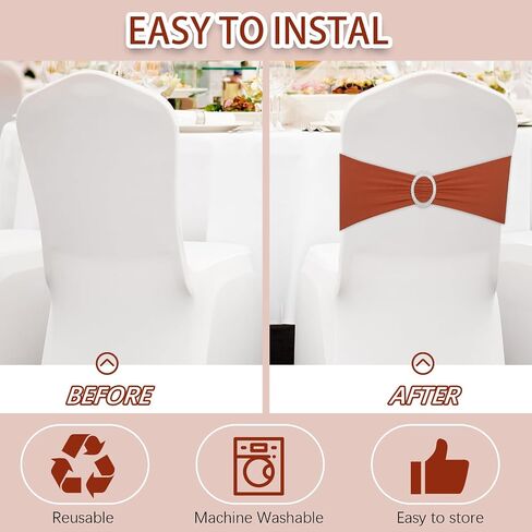 Tegeme 80 Pieces Chair Sashes Chair Bows Stretch Chair Sashes Spandex Chair Cover Band with Buckle for Wedding Hotel Banquet Birthday Party Home Decorations(Terracotta) in Kuwait