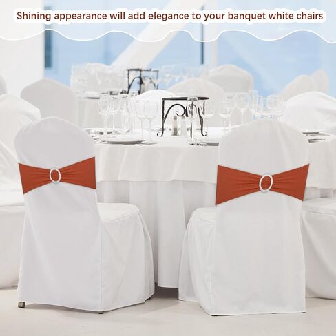 Tegeme 80 Pieces Chair Sashes Chair Bows Stretch Chair Sashes Spandex Chair Cover Band with Buckle for Wedding Hotel Banquet Birthday Party Home Decorations(Terracotta) in Kuwait