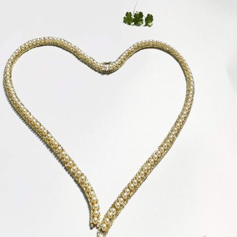 Pawkyjar 1 Yard Pearl Rhinestone Chain, Crystal Rhinestones Pearl Chain Trim for Crafts Wedding Dress Decoration (Gold) in Saudi Arabia