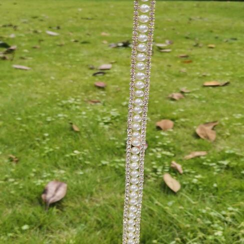 Pawkyjar 1 Yard Pearl Rhinestone Chain, Crystal Rhinestones Pearl Chain Trim for Crafts Wedding Dress Decoration (Gold) in Saudi Arabia