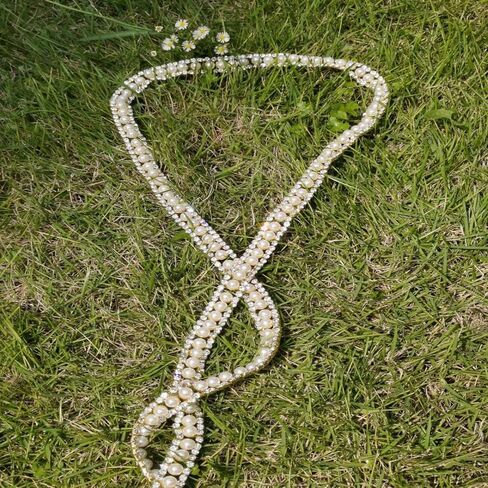 Pawkyjar 1 Yard Pearl Rhinestone Chain, Crystal Rhinestones Pearl Chain Trim for Crafts Wedding Dress Decoration (Gold) in Saudi Arabia