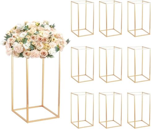 10PCS Column Vases,Metal Flower Floor Vase,16in Tall Wedding Centerpieces for Tables,Gold Geometric Centerpiece Vase for Wedding,Party,Festival,Home Decorations, Events Reception in Saudi Arabia