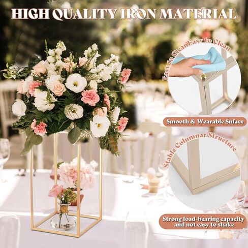 10PCS Column Vases,Metal Flower Floor Vase,16in Tall Wedding Centerpieces for Tables,Gold Geometric Centerpiece Vase for Wedding,Party,Festival,Home Decorations, Events Reception in Saudi Arabia