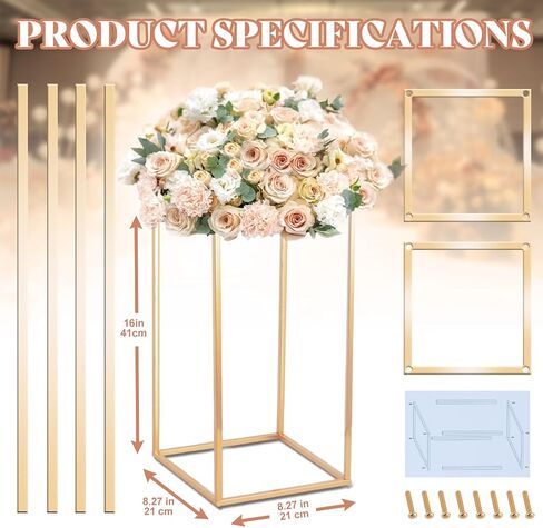 10PCS Column Vases,Metal Flower Floor Vase,16in Tall Wedding Centerpieces for Tables,Gold Geometric Centerpiece Vase for Wedding,Party,Festival,Home Decorations, Events Reception in Saudi Arabia