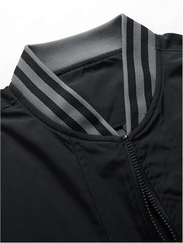 MakeMeChic Men's Striped Trim Sports Jacket Color Block Long Sleeve Baseball Collar Zip Up Coat Outerwear in Saudi Arabia