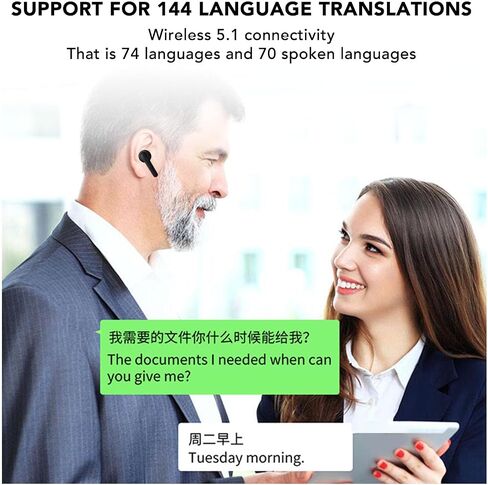 سماعات أذن مترجمة ذكية - جهاز ترجمة 144 لغة للسفر، مترجم بلوتوث 5.1 مع تقليل الضوضاء، ترجمة في الوقت الحقيقي، بطارية طويلة الأمد (أسود) in Saudi Arabia