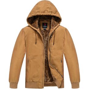 Rdruko Men's Work Jackets Flannel Lined Insulated Cotton Workwear Hooded Winter Coats