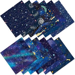 12 Sheets Starry Night Scrapbook Paper,Vintage Craft Scrapbooking Paper Pad,Journaling Scrapbooking Supplies,Cardstock Decorative Craft Paper