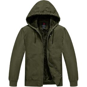 Rdruko Men's Work Jackets Flannel Lined Insulated Cotton Workwear Hooded Winter Coats