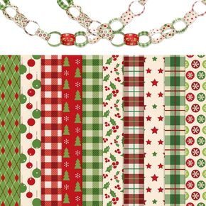 300Pcs Christmas Paper Chains with 500Pcs Glue Points Xmas Tree Snowflake Star Paper Craft Favors Vintage Paper Links for Party Decoration Supplies