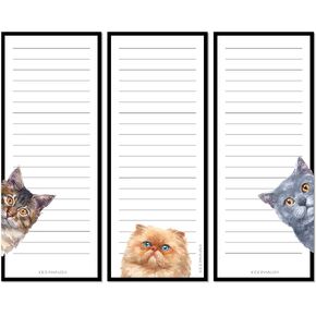 Curious Cats Magnetic To Do List Notepads (3 Pack); Grocery Shopping List Magnet Pad for Fridge; Magnetic Paper Pad for Reminders, Memo Pad and Scratch Pad; Cute Cat Designs | 50 Sheets per Note Pad