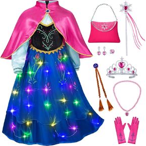 Light Up Princess Anna Dress - LED Light-Up Princess Costume for Girls with Accessories