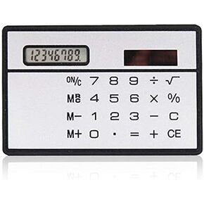 1Pc 8 Digit Silver and Black Ultra Thin Solar Power Calculator with Touch Screen Credit Card Design Portable for Business School Basic Office Calculators,Mini Calculator