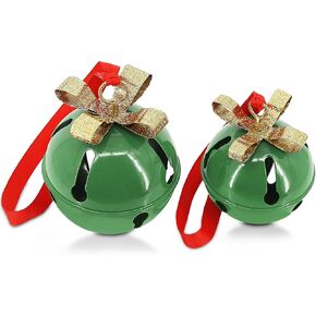 Christmas Large Jingle Bells, Set of 2 Christmas Bell Ornaments for Tree Mantel Wreath Indoor Decorations Metal (Red)