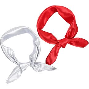 2PCS Satin Scarf Square Neck Scarf Chiffon Scarf Women Neckerchief for Halloween Retro Women Girls Costume Accessory