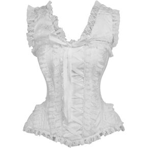 Daisy corsets womens Top Drawer White Brocade & Lace Steel Boned Corset W/Cap Sleeves
